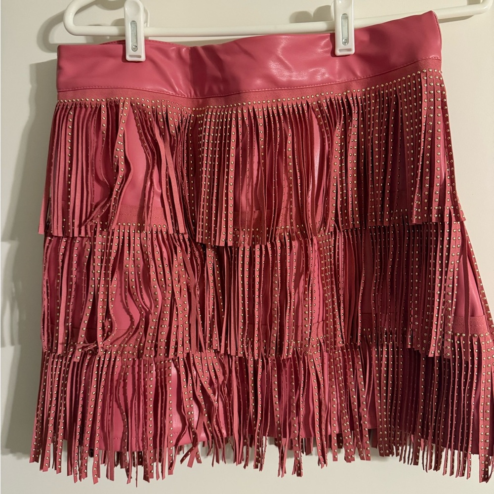 Chic Pink Fringe Mini Skirt